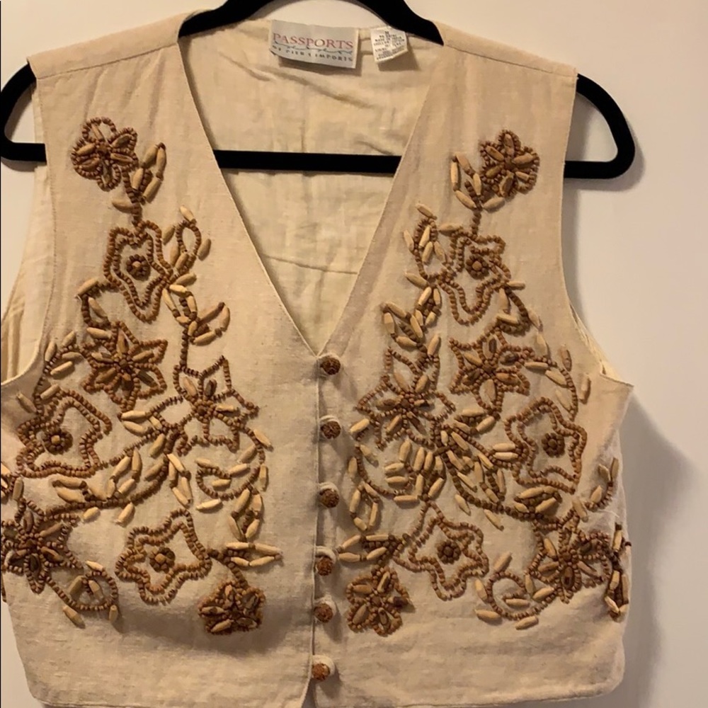 VTG Wooden Bead Detail Vest Sz M